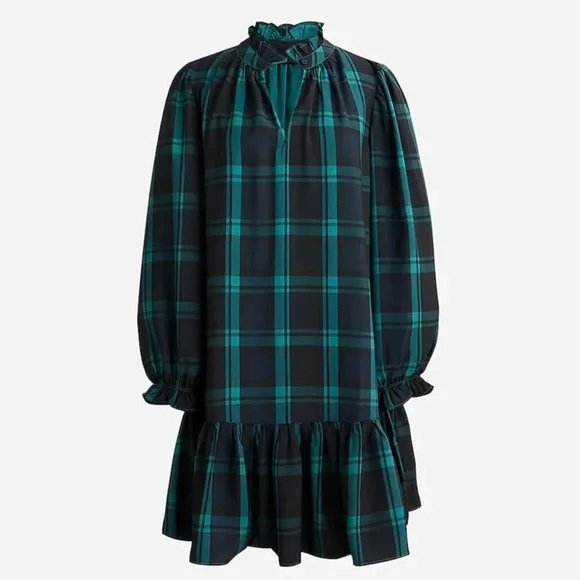 J. Crew Black and Green Plaid Dress - Picture 1 of 11